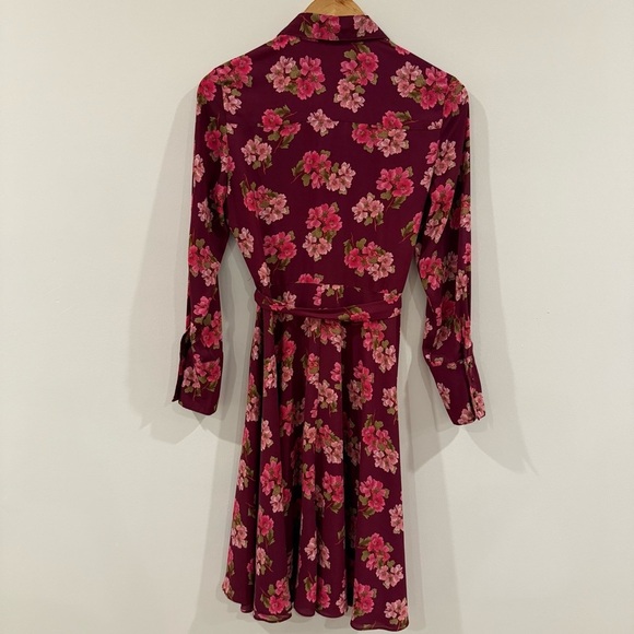 NANETTE LEPORE Women's Burgundy Floral Print Button Down Shirt Dress. 2 - Picture 9 of 10